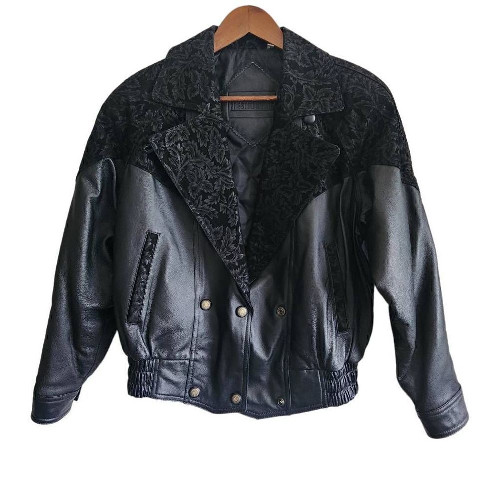VTG 80s Leather Jacket Womens XS Small Preston & York Oversized Biker Motorcycle